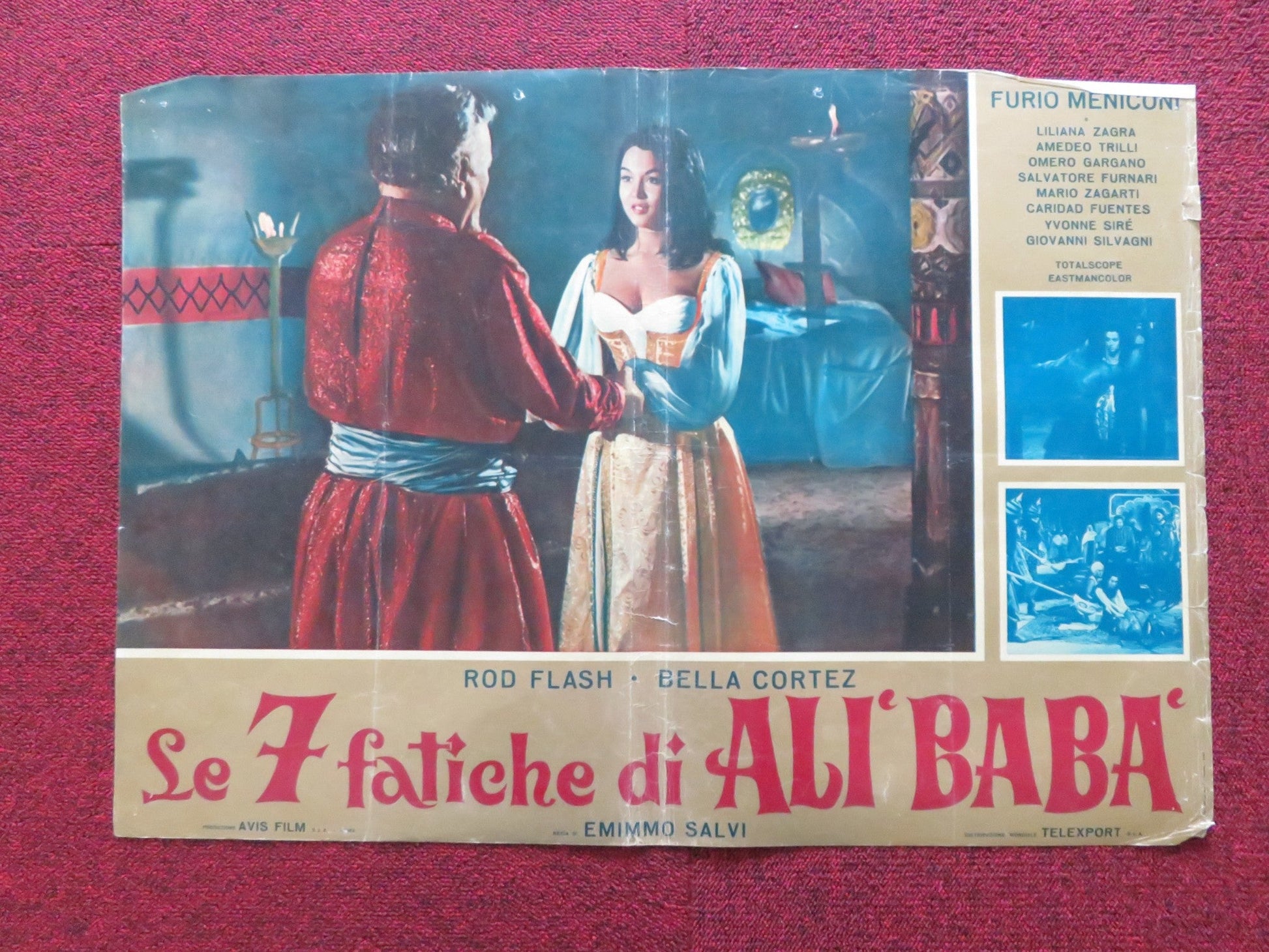 THE SEVEN TASKS OF ALI BABA - C ITALIAN FOTOBUSTA POSTER ROD FLASH CORTEZ 1962 Rendezvous Cinema Movie posters
