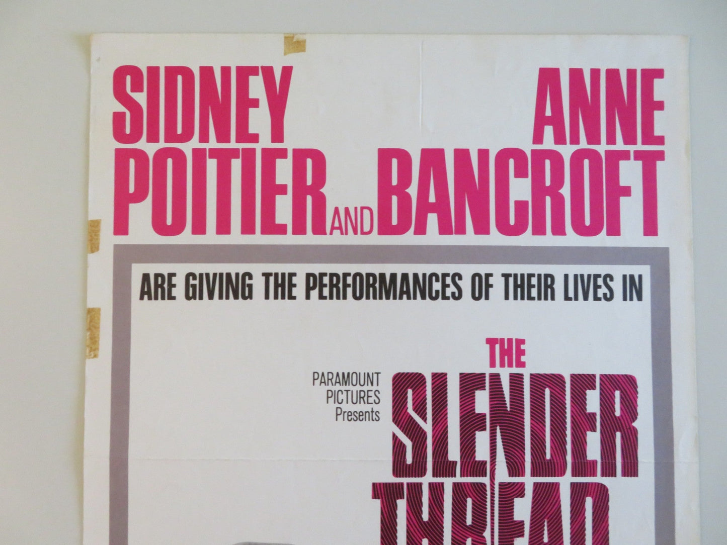 THE SLENDER THREAD US INSERT POSTER SIDNEY POITIER ANNE BANCROFT 1965 Rendezvous Cinema Movie posters
