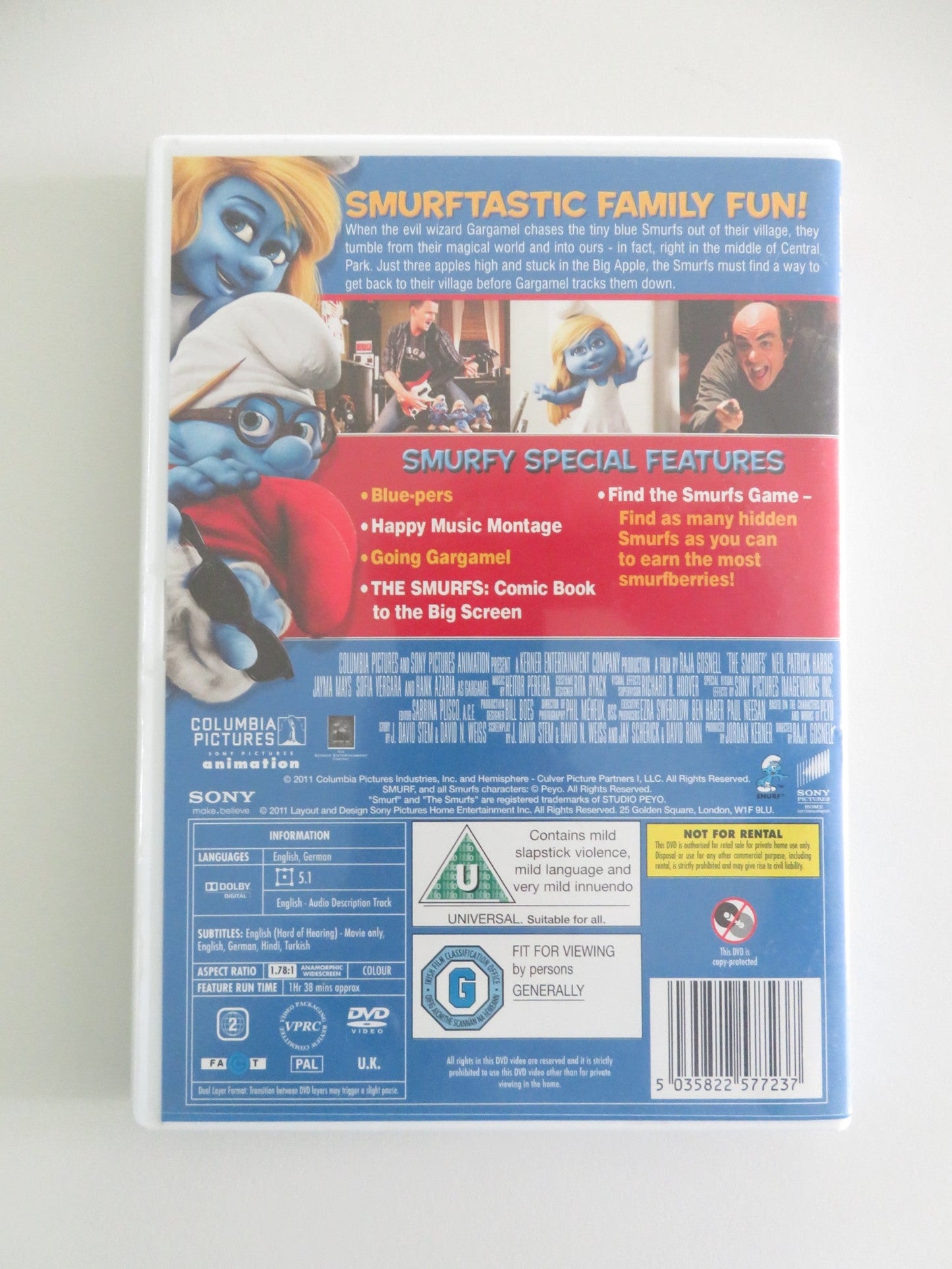 THE SMURFS (DVD) HANK AZARIA NEIL PATRICK HARRIS 2011 REGION 2 Movie posters