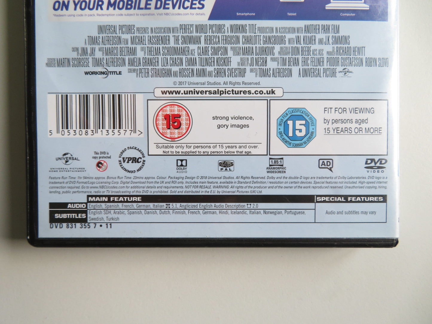 THE SNOWMAN (DVD) MICHAEL FASSBENDER CHARLOTTE GAINSBOURG 2017 REGION 2, 4, 5 - Rendezvous Cinema