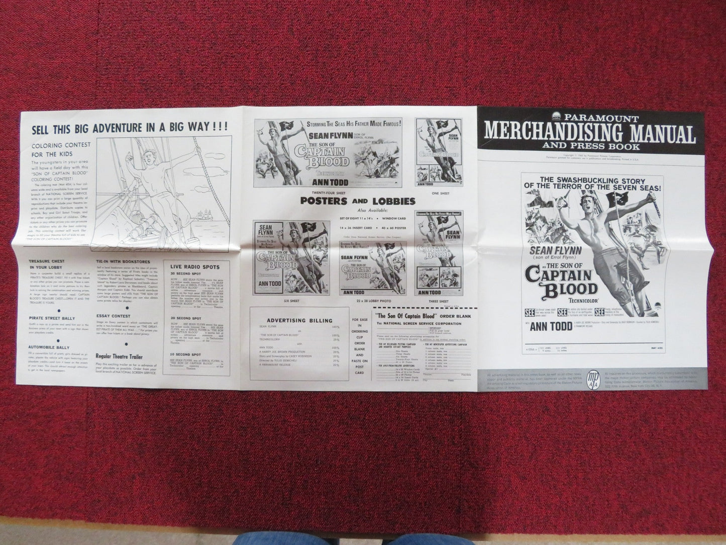 THE SON OF CAPTAIN BLOOD UNCUT PRESS BOOK FOLDED SEAN FLYNN ANN TODD 1963 Rendezvous Cinema Movie posters