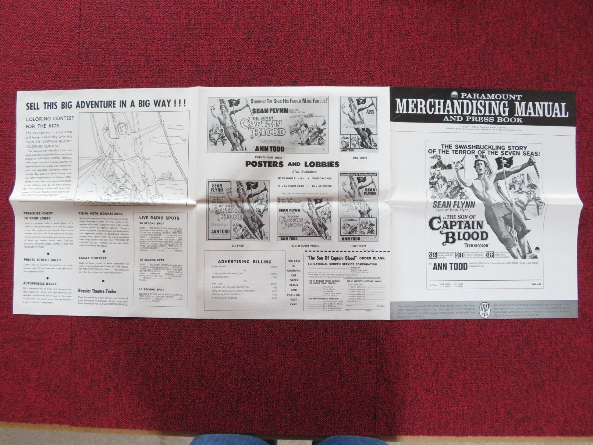 THE SON OF CAPTAIN BLOOD UNCUT PRESS BOOK FOLDED SEAN FLYNN ANN TODD 1963 Rendezvous Cinema Movie posters