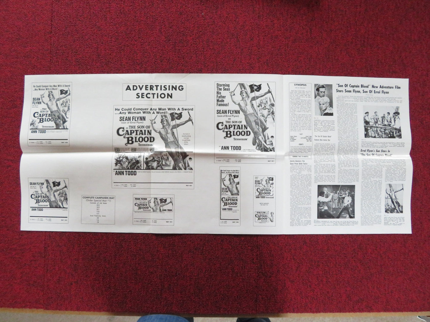 THE SON OF CAPTAIN BLOOD UNCUT PRESS BOOK FOLDED SEAN FLYNN ANN TODD 1963 Rendezvous Cinema Movie posters
