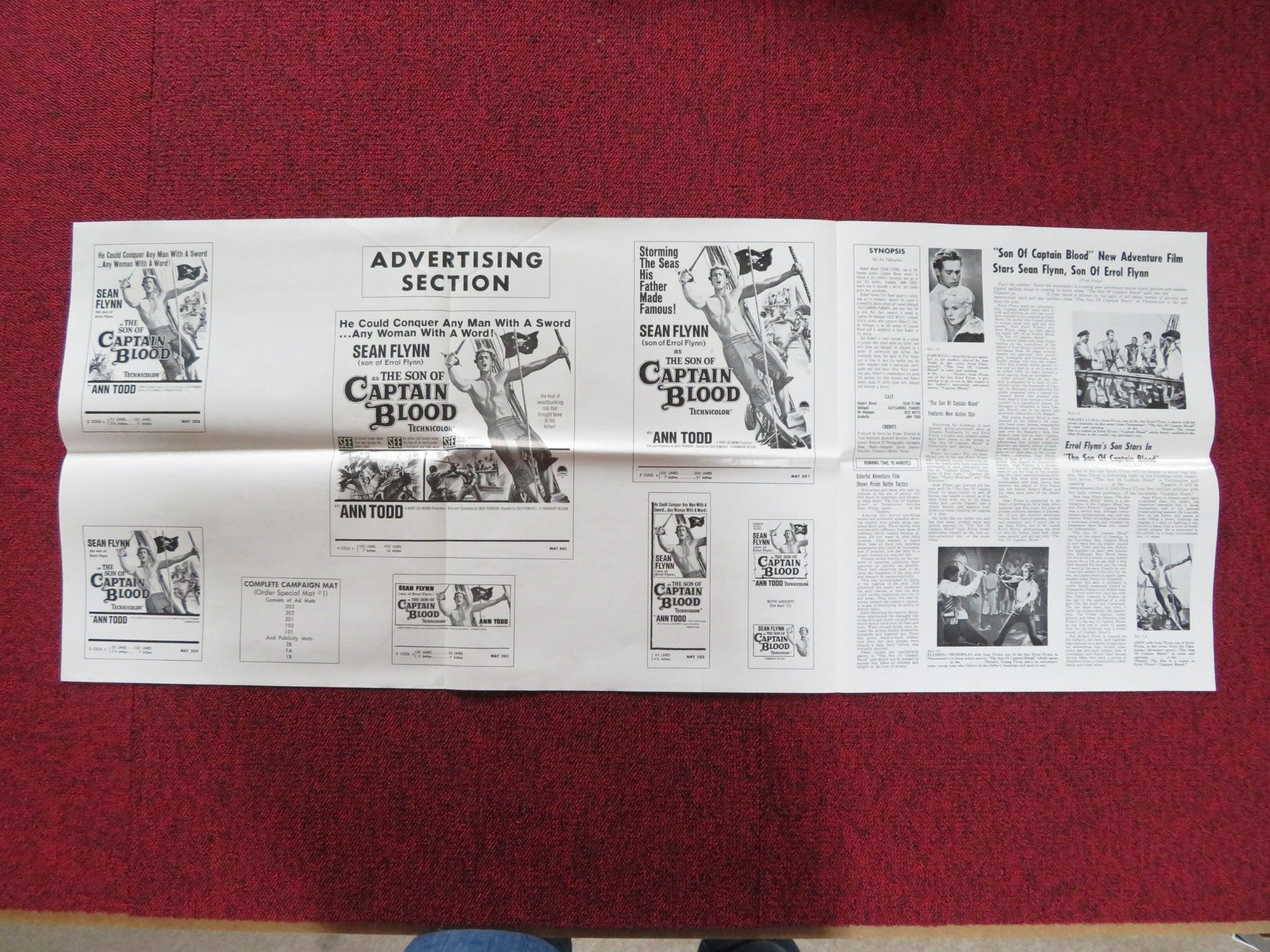 THE SON OF CAPTAIN BLOOD UNCUT PRESS BOOK FOLDED SEAN FLYNN ANN TODD 1963 Rendezvous Cinema Movie posters