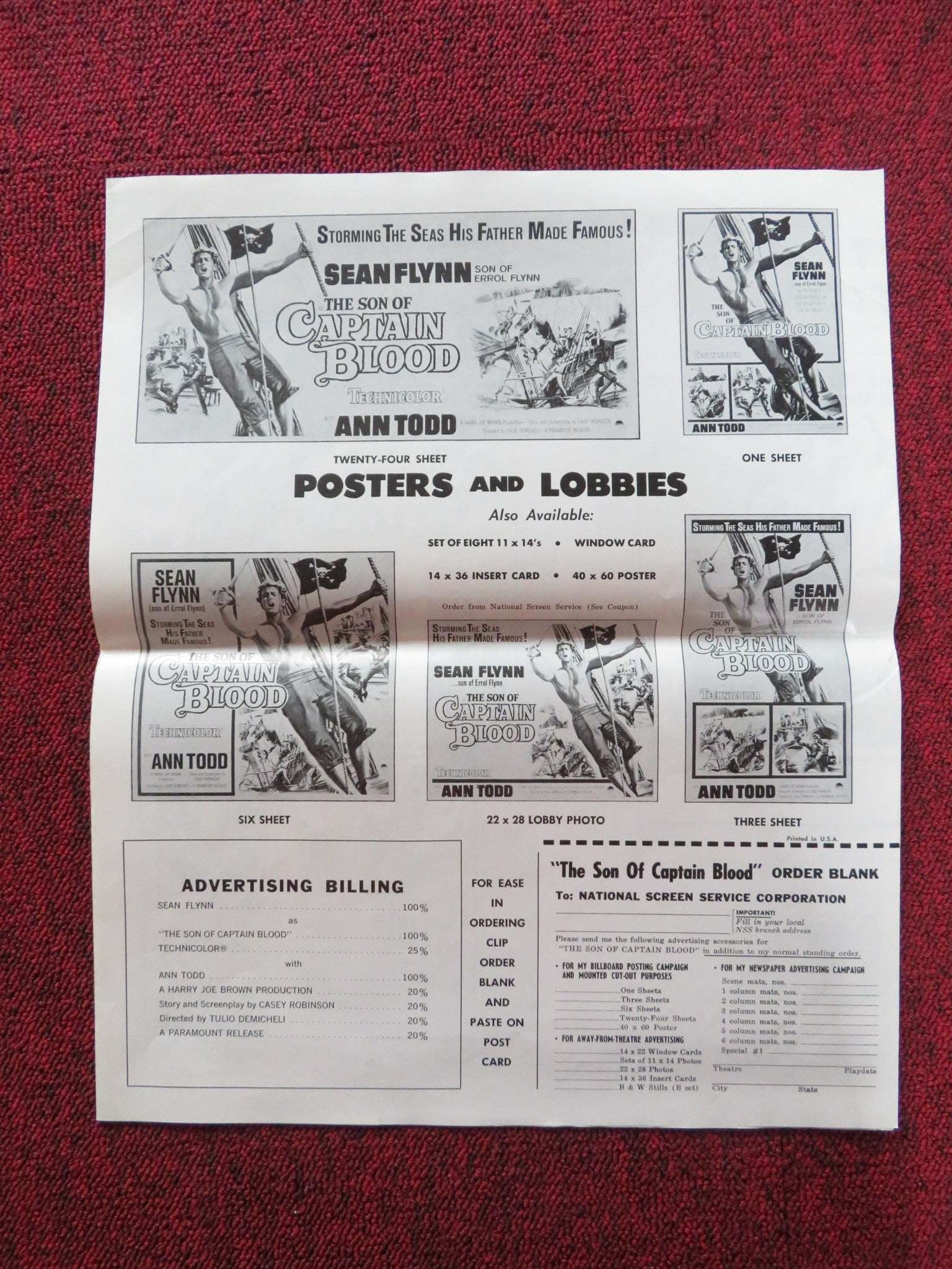 THE SON OF CAPTAIN BLOOD UNCUT PRESS BOOK FOLDED SEAN FLYNN ANN TODD 1963 Rendezvous Cinema Movie posters