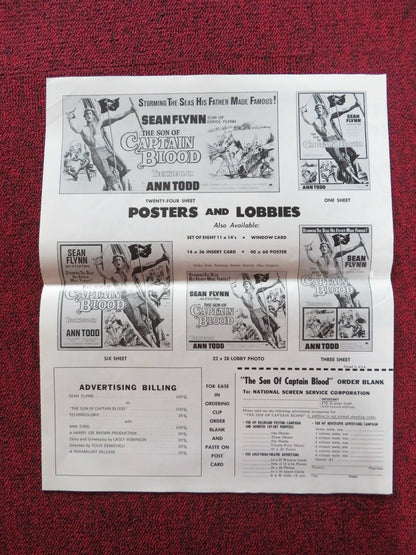 THE SON OF CAPTAIN BLOOD UNCUT PRESS BOOK FOLDED SEAN FLYNN ANN TODD 1963 Rendezvous Cinema Movie posters