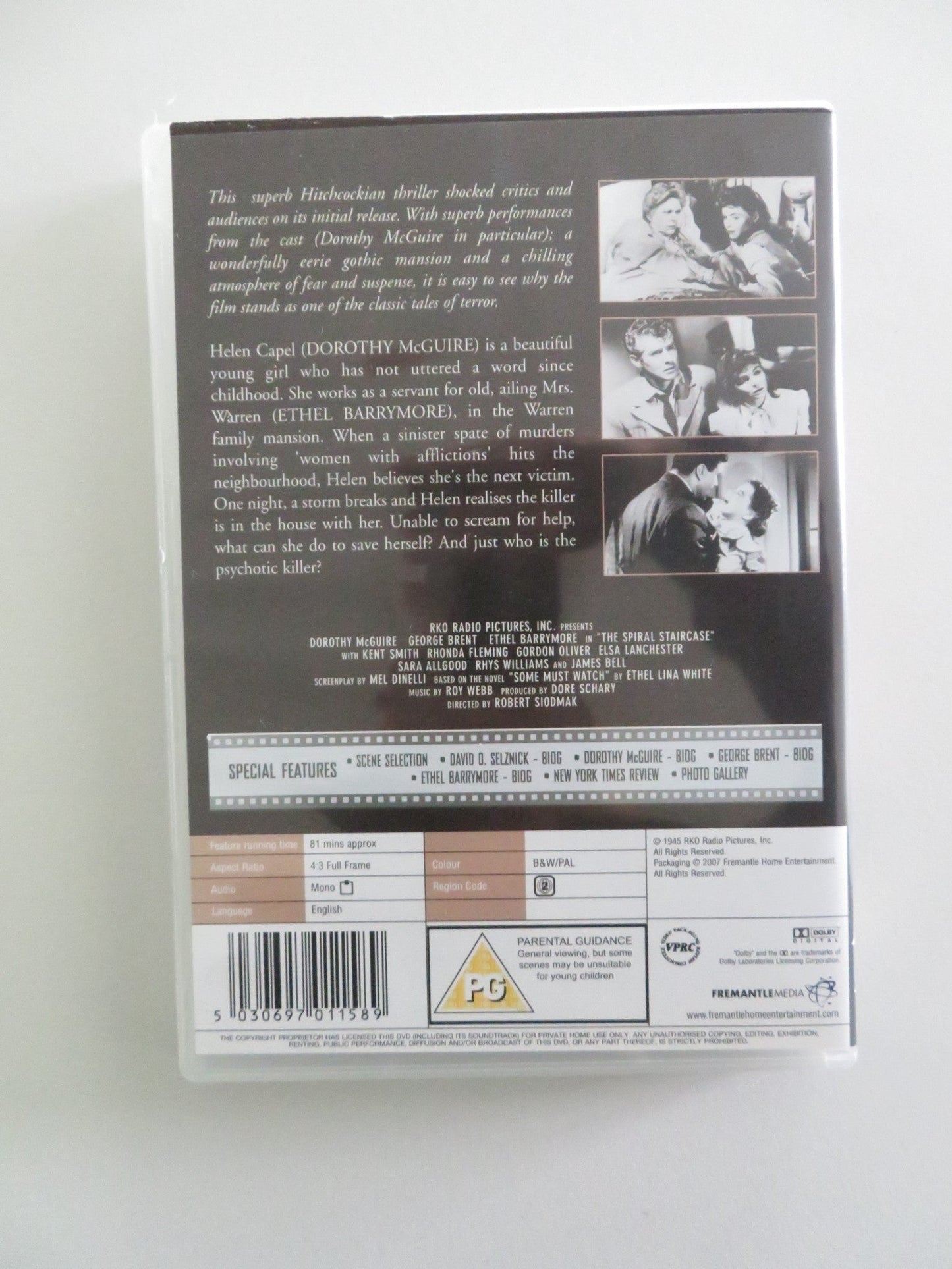 THE SPIRAL STAIRCASE (DVD) DOROTHY MCGUIRE GEORGE BRENT 1946 REGION 2 Rendezvous Cinema Movie posters