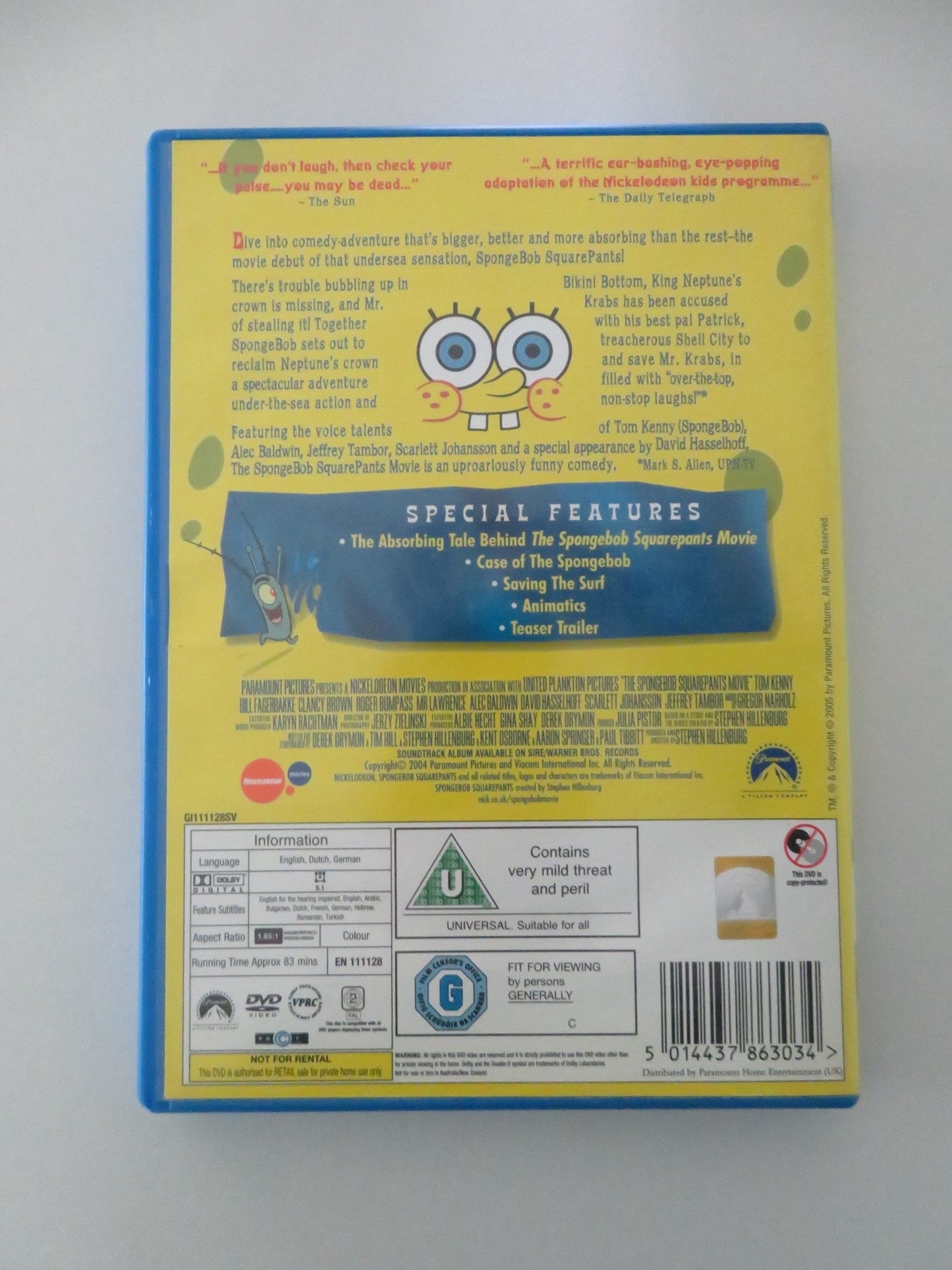The SpongeBob SquarePants Movie (DVD) Tom Kenny Clancy Brown 2004 Region 2 Movie posters