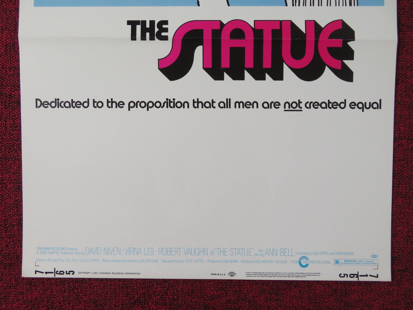THE STATUE US INSERT POSTER DAVID NIVEN VIRNA LISI 1971 Rendezvous Cinema Movie posters