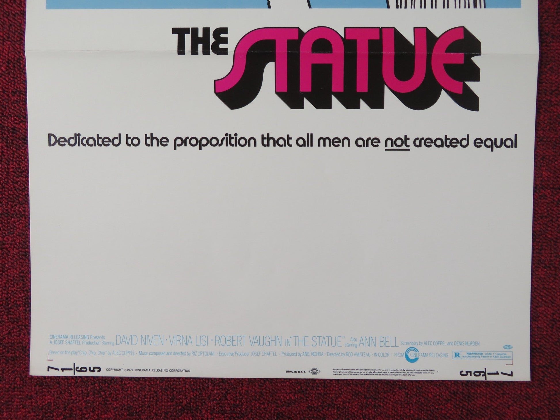 THE STATUE US INSERT POSTER DAVID NIVEN VIRNA LISI 1971 Rendezvous Cinema Movie posters