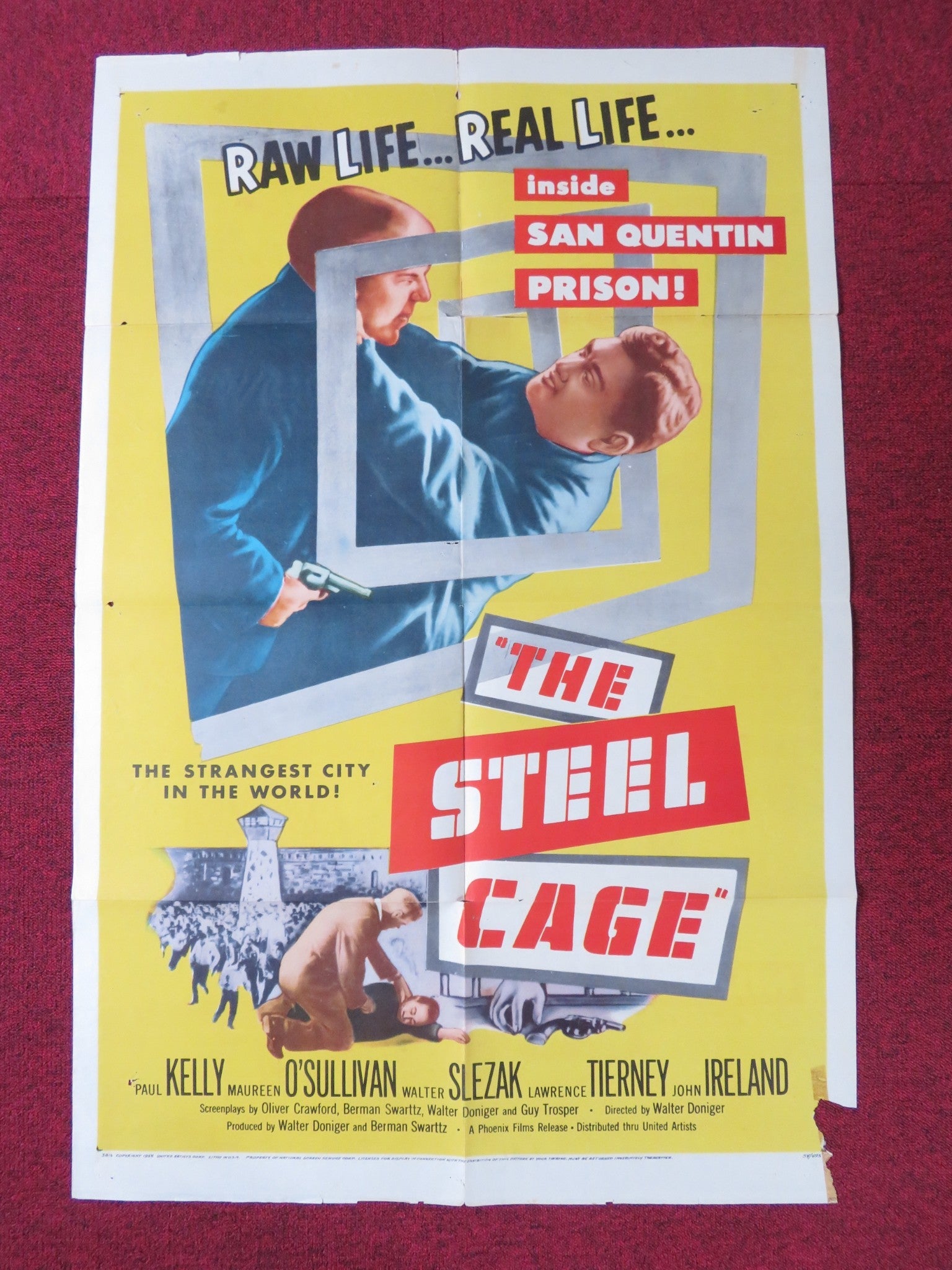 THE STEEL CAGE FOLDED US ONE SHEET POSTER PAUL KELLY MAUREEN O'SULLIVAN 1954 Rendezvous Cinema Movie posters