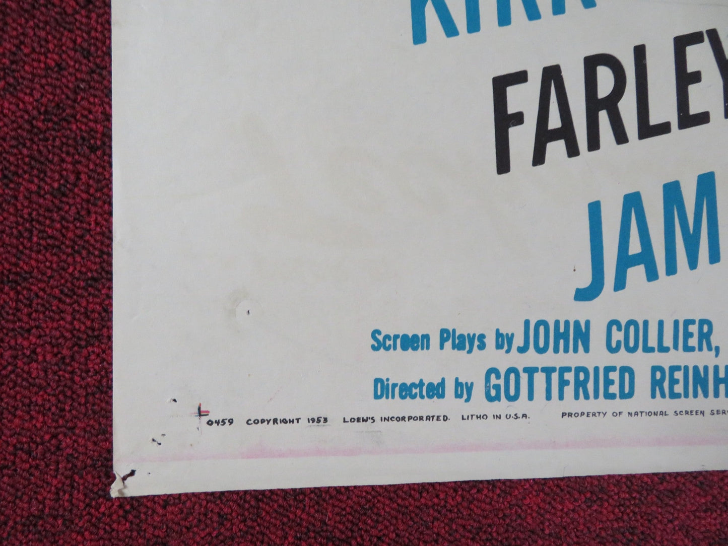 THE STORY OF THREE LOVES FOLDED US ONE SHEET POSTER KIRK DOUGLAS J. MASON 1953 Rendezvous Cinema Movie posters