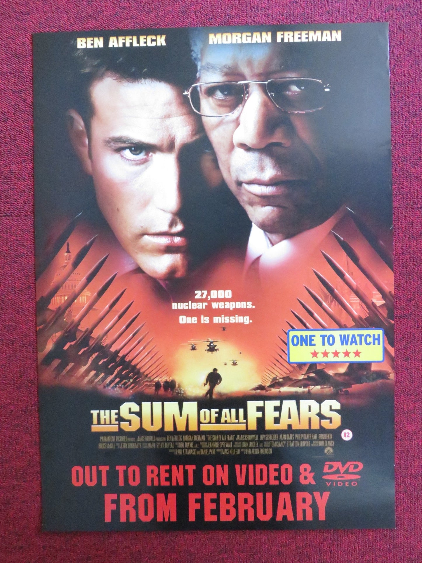 THE SUM OF ALL FEARS VHS & DVD VIDEO POSTER BEN AFFLECK MORGAN FREEMAN 2002 Rendezvous Cinema Movie posters