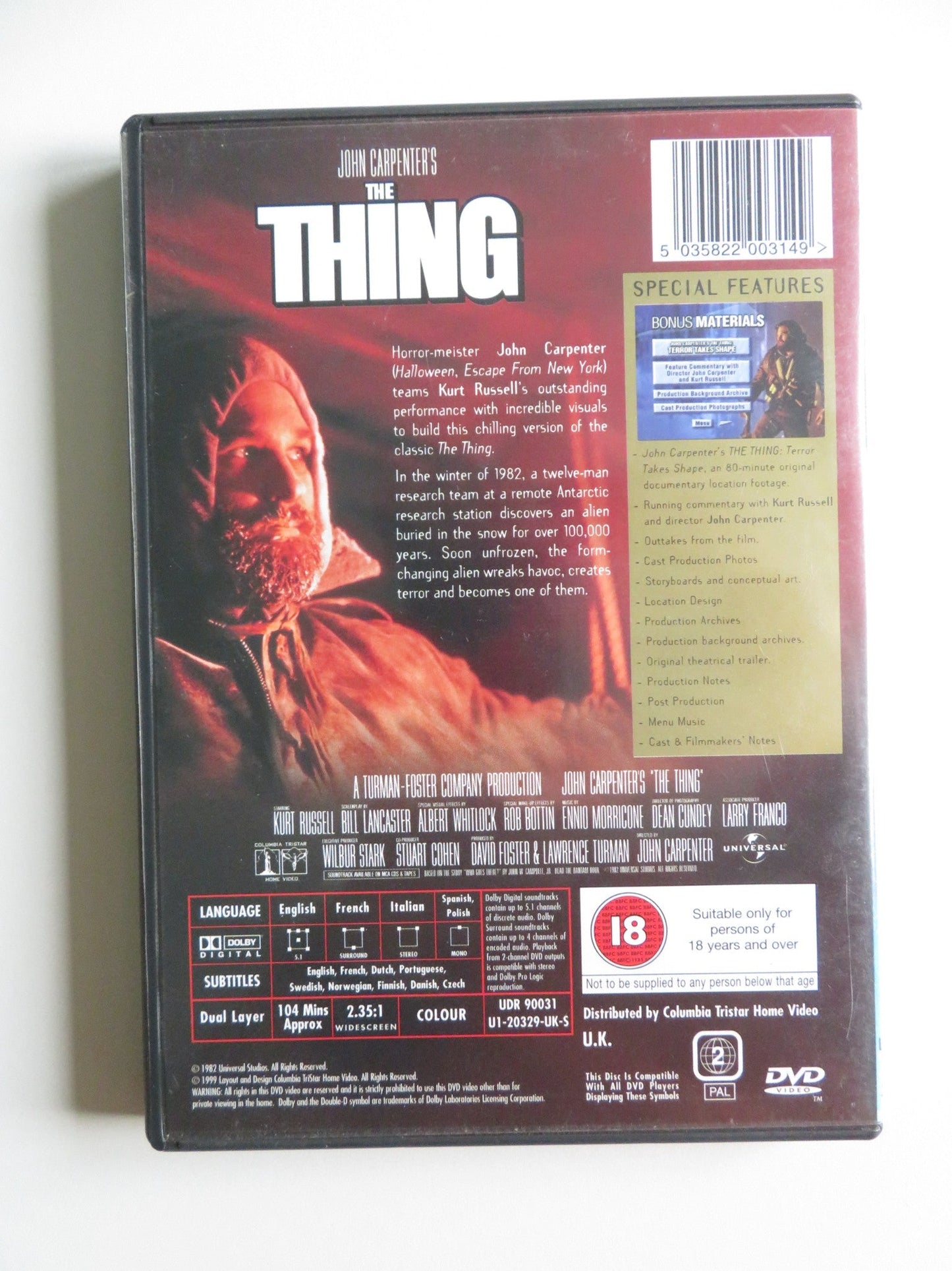 THE THING - B (DVD) KURT RUSSELL WILFORD BRIMLEY 1982 REGION 2 Movie posters