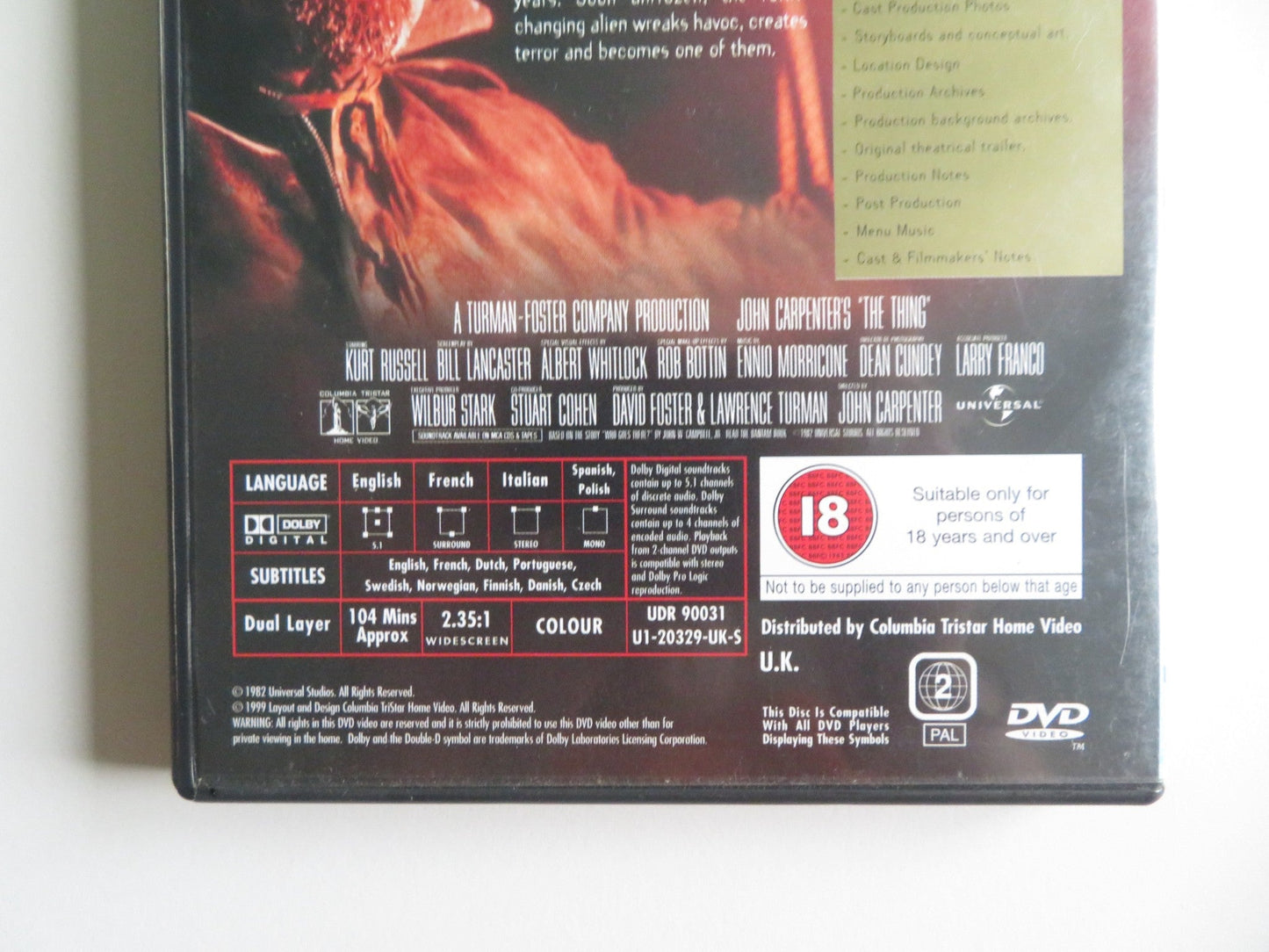 THE THING - B (DVD) KURT RUSSELL WILFORD BRIMLEY 1982 REGION 2 Movie posters