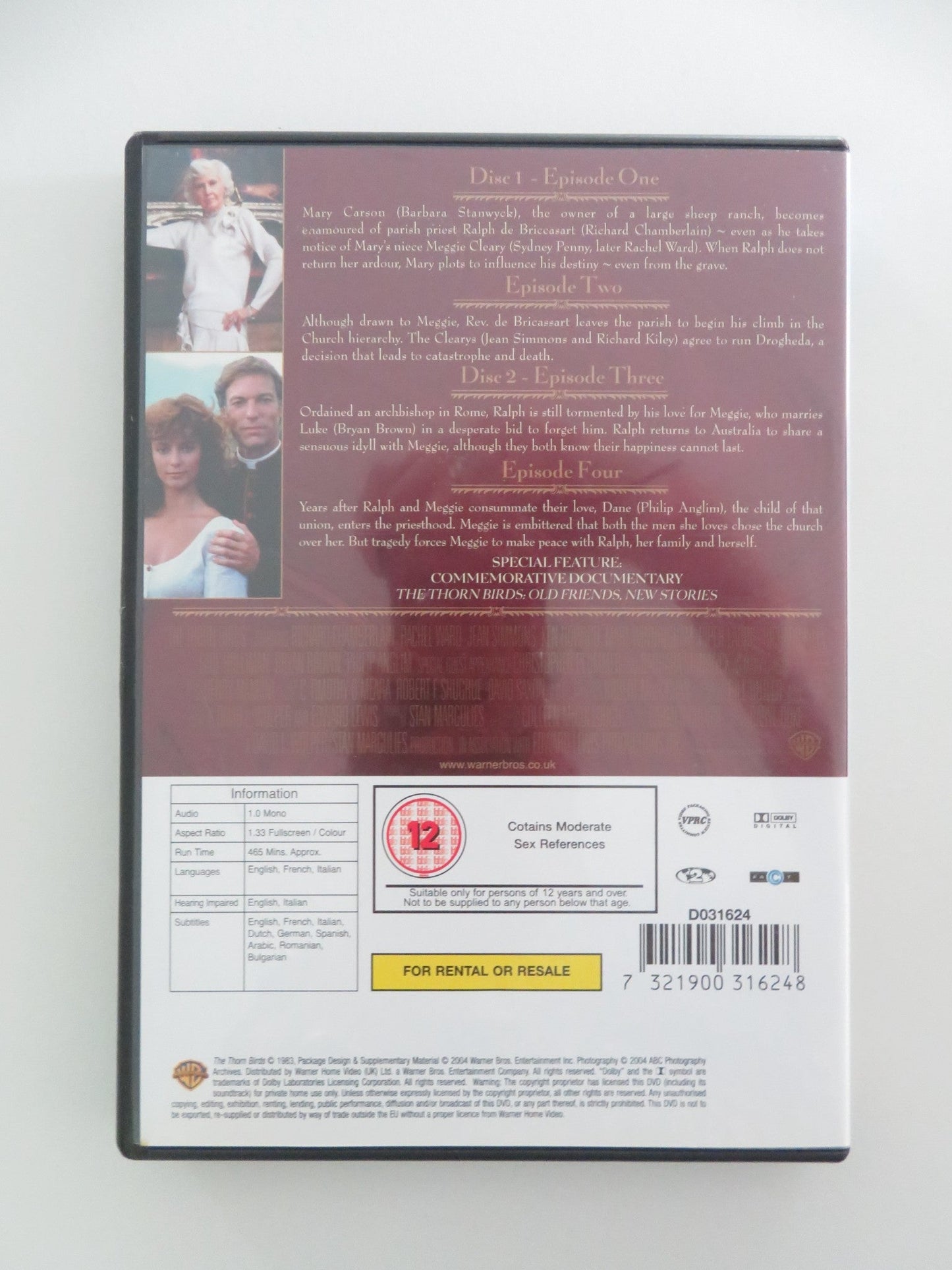 THE THORN BIRDS (DVD) RICHARD CHAMBERLAIN RACHEL WARD 1983 REGION 2 Movie posters