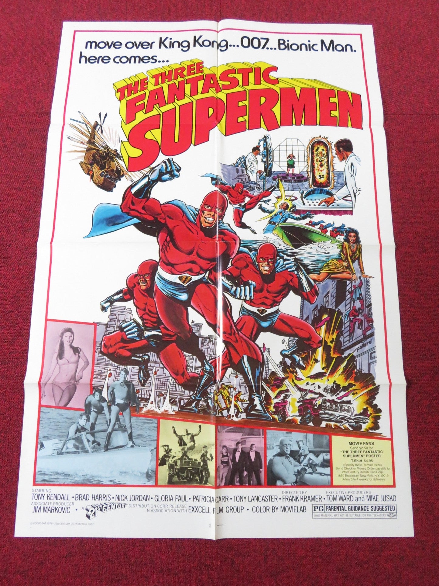 THE THREE FANTASTIC SUPERMEN FOLDED US ONE SHEET POSTER TONY KENDALL R1976 Rendezvous Cinema Movie posters