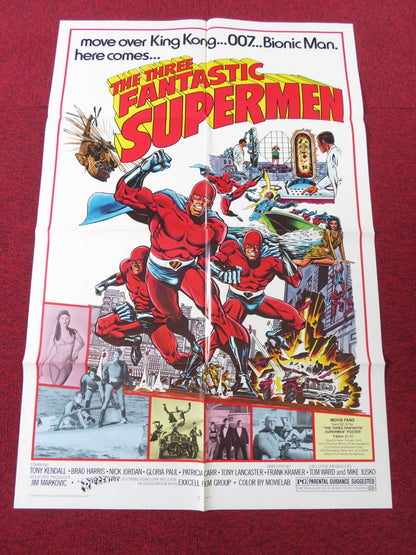 THE THREE FANTASTIC SUPERMEN FOLDED US ONE SHEET POSTER TONY KENDALL R1976 Rendezvous Cinema Movie posters