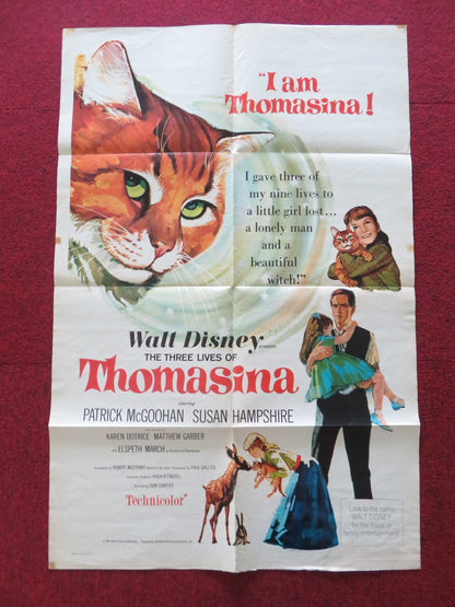 THE THREE LIVES OF THOMASINA FOLDED US ONE SHEET POSTER DISNEY MCGOOHAN 1964 Rendezvous Cinema Movie posters