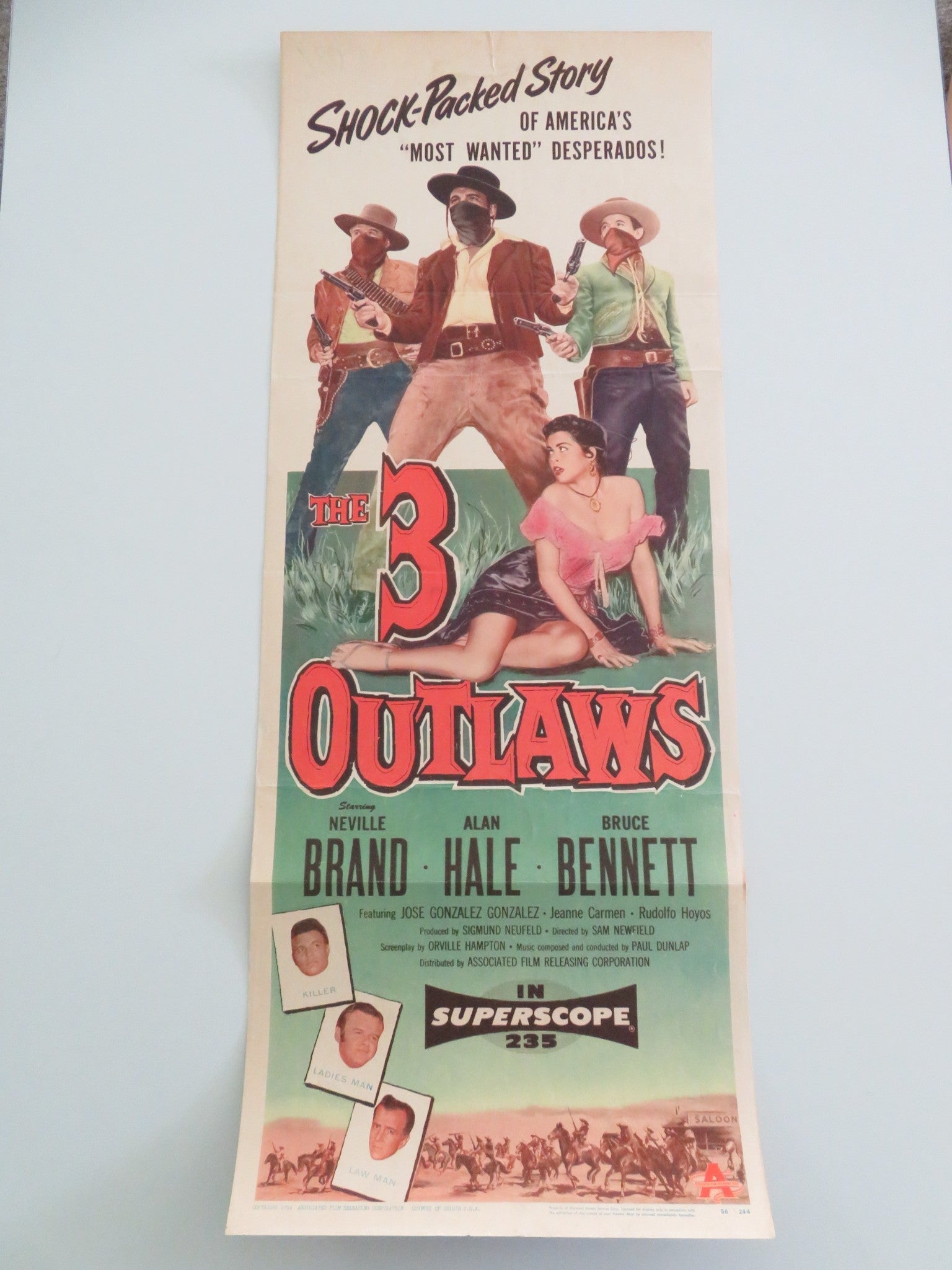 The Three Outlaws US Insert Poster Neville Brand Alan Hale 1956 Movie posters