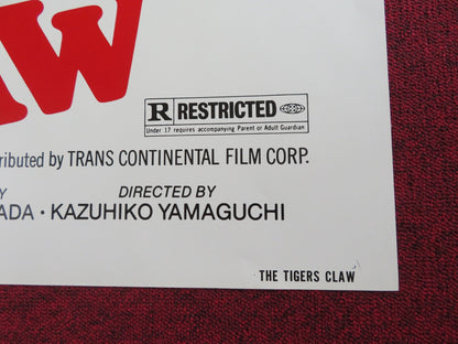 THE TIGERS CLAW FOLDED US ONE SHEET POSTER JIRO YABUKI MASASHI ISHIBASHI 1976 Rendezvous Cinema Movie posters