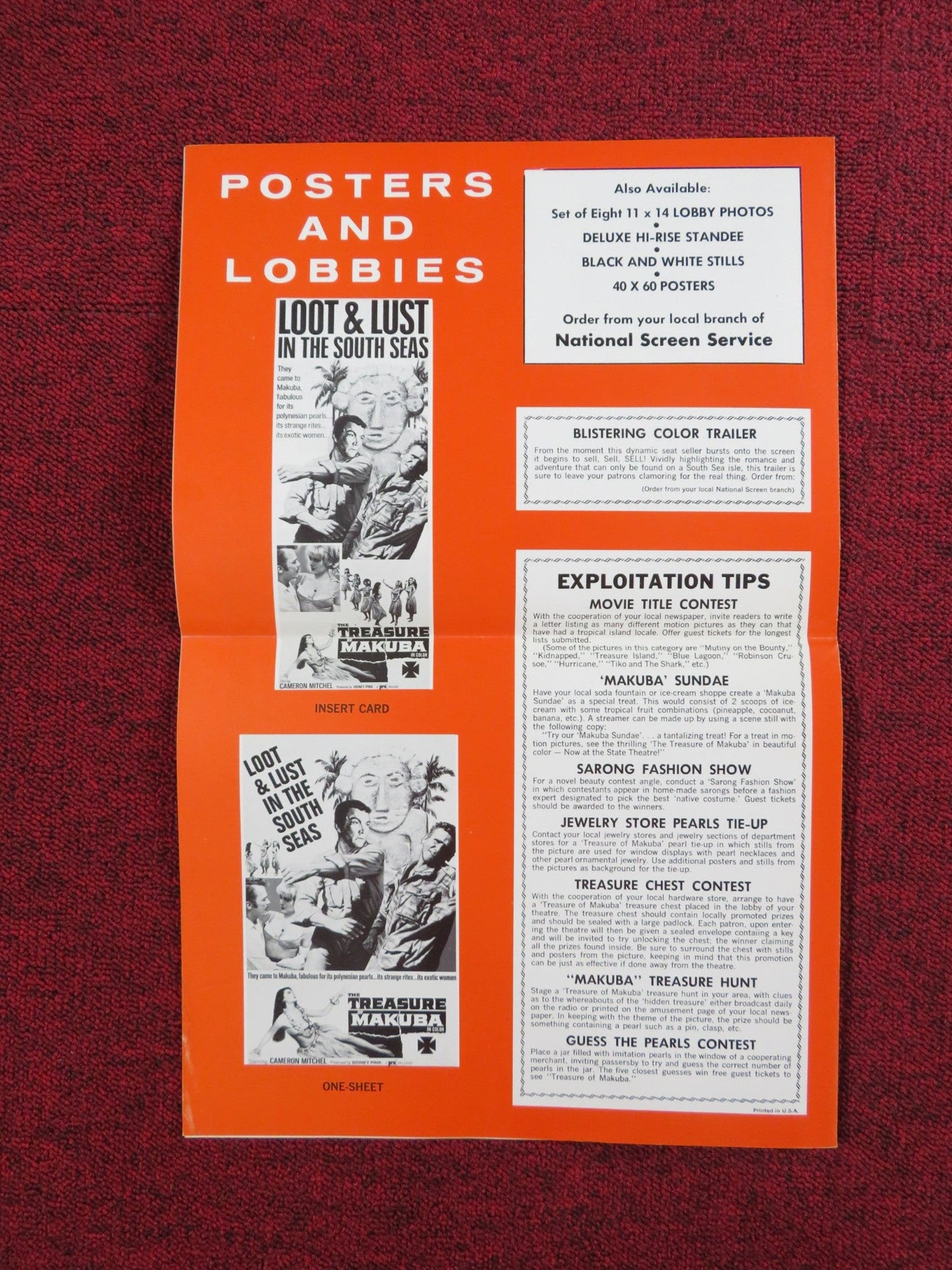 THE TREASURE OF MAKUBA UNCUT PRESS BOOK FOLDED CAMERON MITCHELL MARA CRUZ 1967 Rendezvous Cinema Movie posters