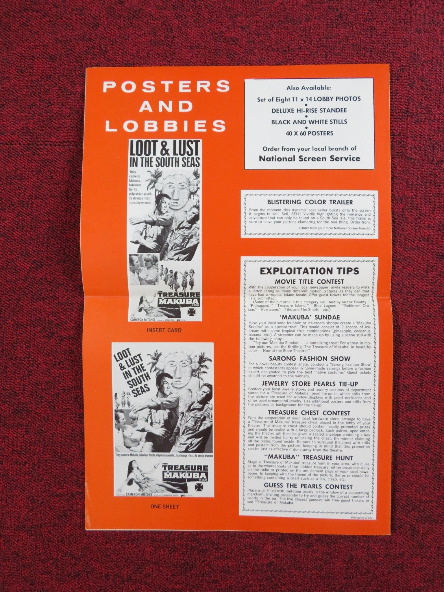 THE TREASURE OF MAKUBA UNCUT PRESS BOOK FOLDED CAMERON MITCHELL MARA CRUZ 1967 Rendezvous Cinema Movie posters