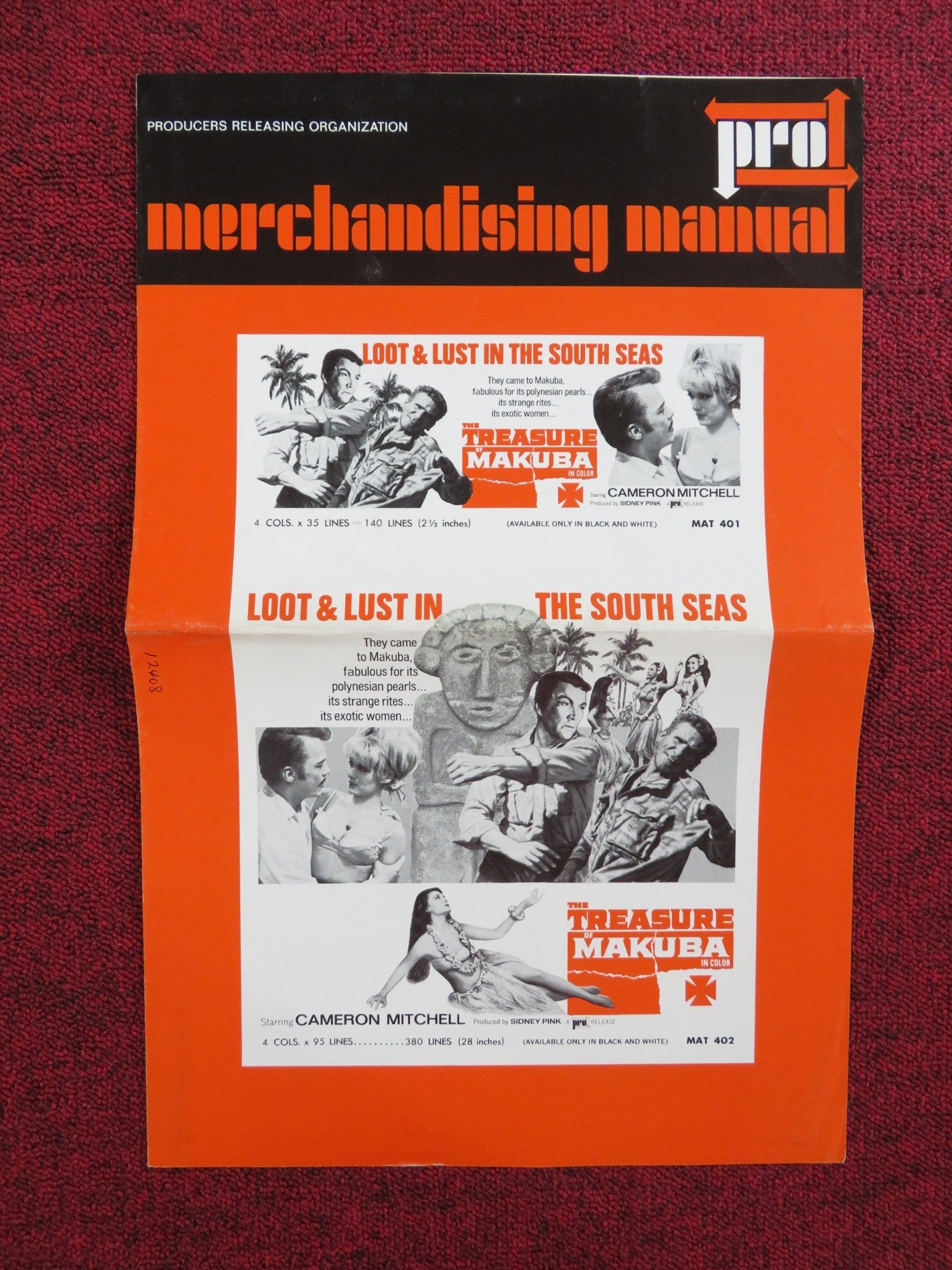 THE TREASURE OF MAKUBA UNCUT PRESS BOOK FOLDED CAMERON MITCHELL MARA CRUZ 1967 Rendezvous Cinema Movie posters