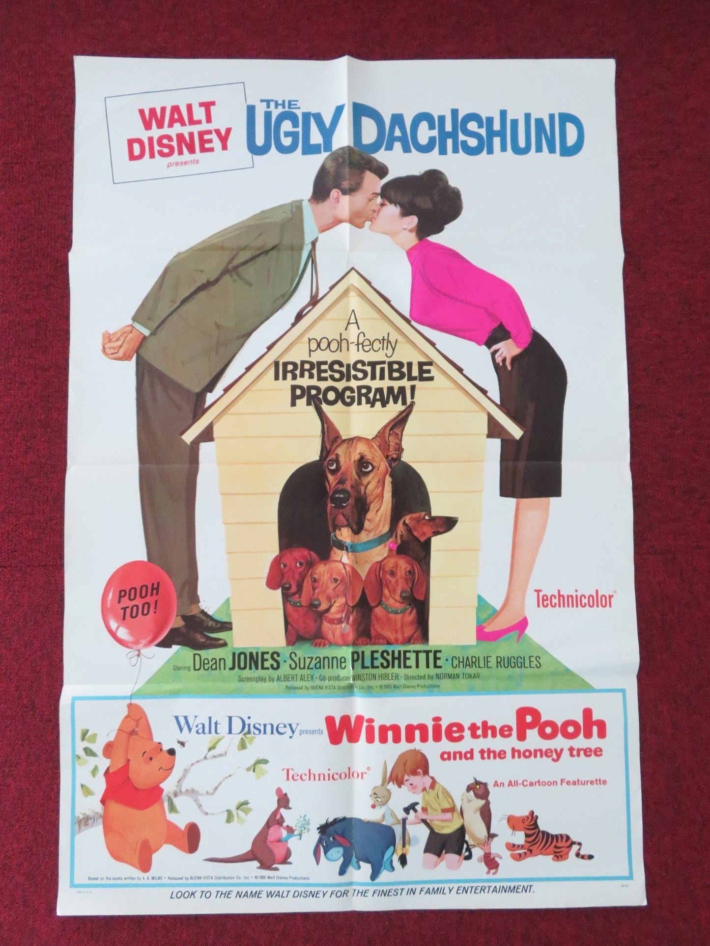THE UGLY DACHSHUND / WINNIE THE POOH... COMBO FOLDED US ONE SHEET POSTER 1966 Movie posters