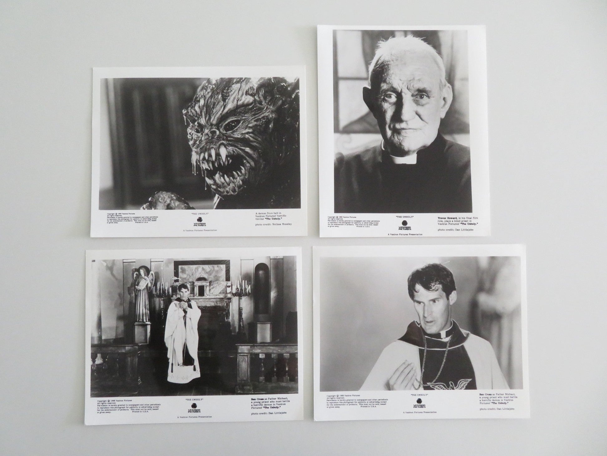 THE UNHOLY - B MOVIE STILL PHOTO LOT OF 4 BEN CROSS TREVOR HOWARD 1988 Movie posters