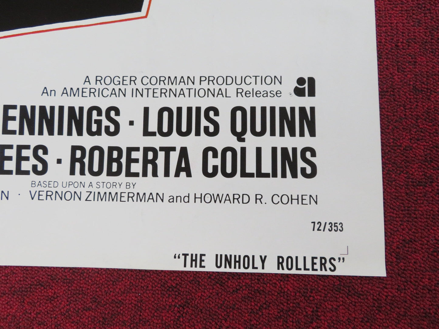 THE UNHOLY ROLLERS FOLDED US ONE SHEET POSTER CLAUDIA JENNINGS LOUIS QUINN 1972 Rendezvous Cinema Movie posters