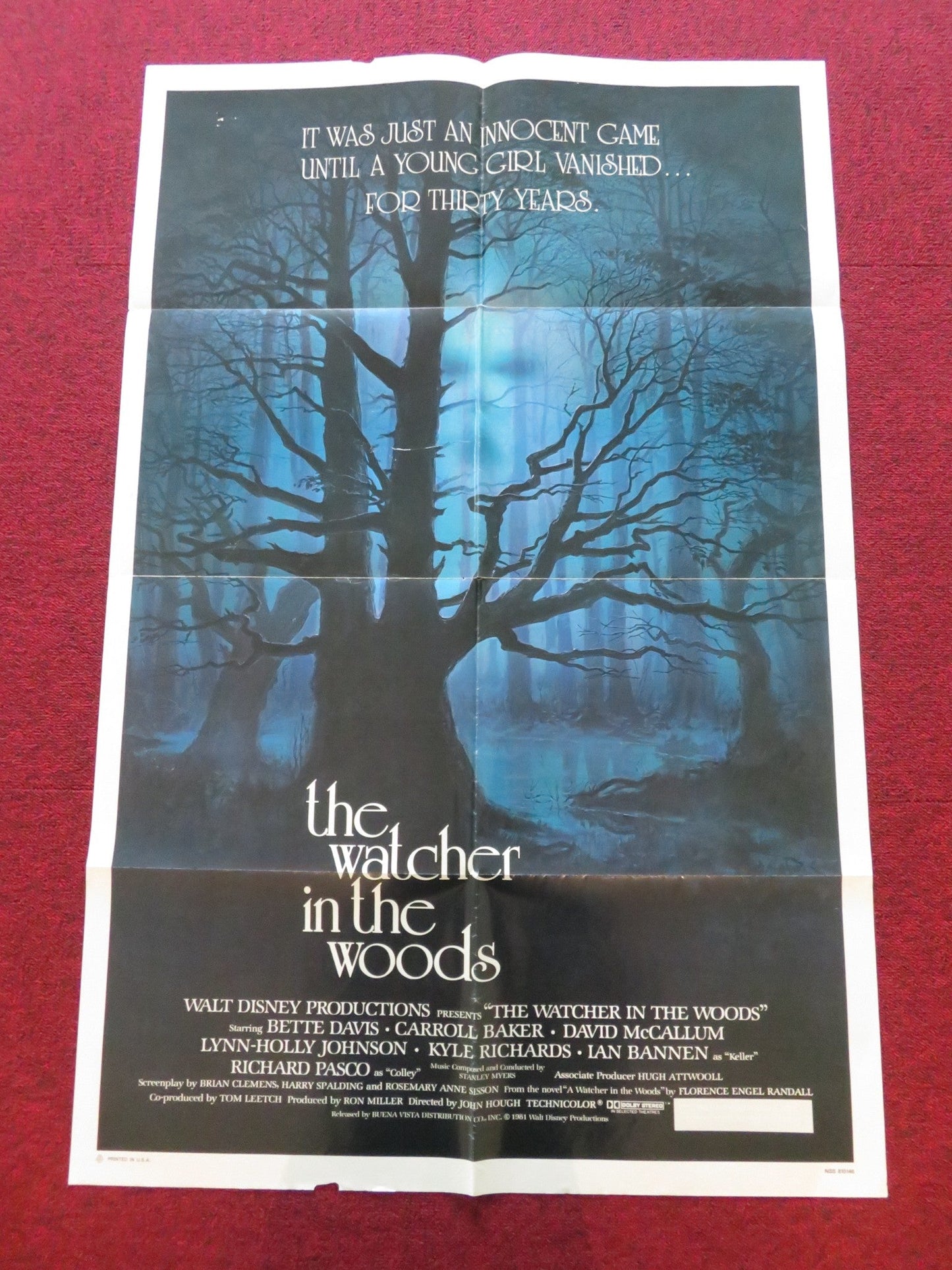 THE WATCHER IN THE WOODS FOLDED US ONE SHEET POSTER DISNEY BETTE DAVIS 1981 Movie posters