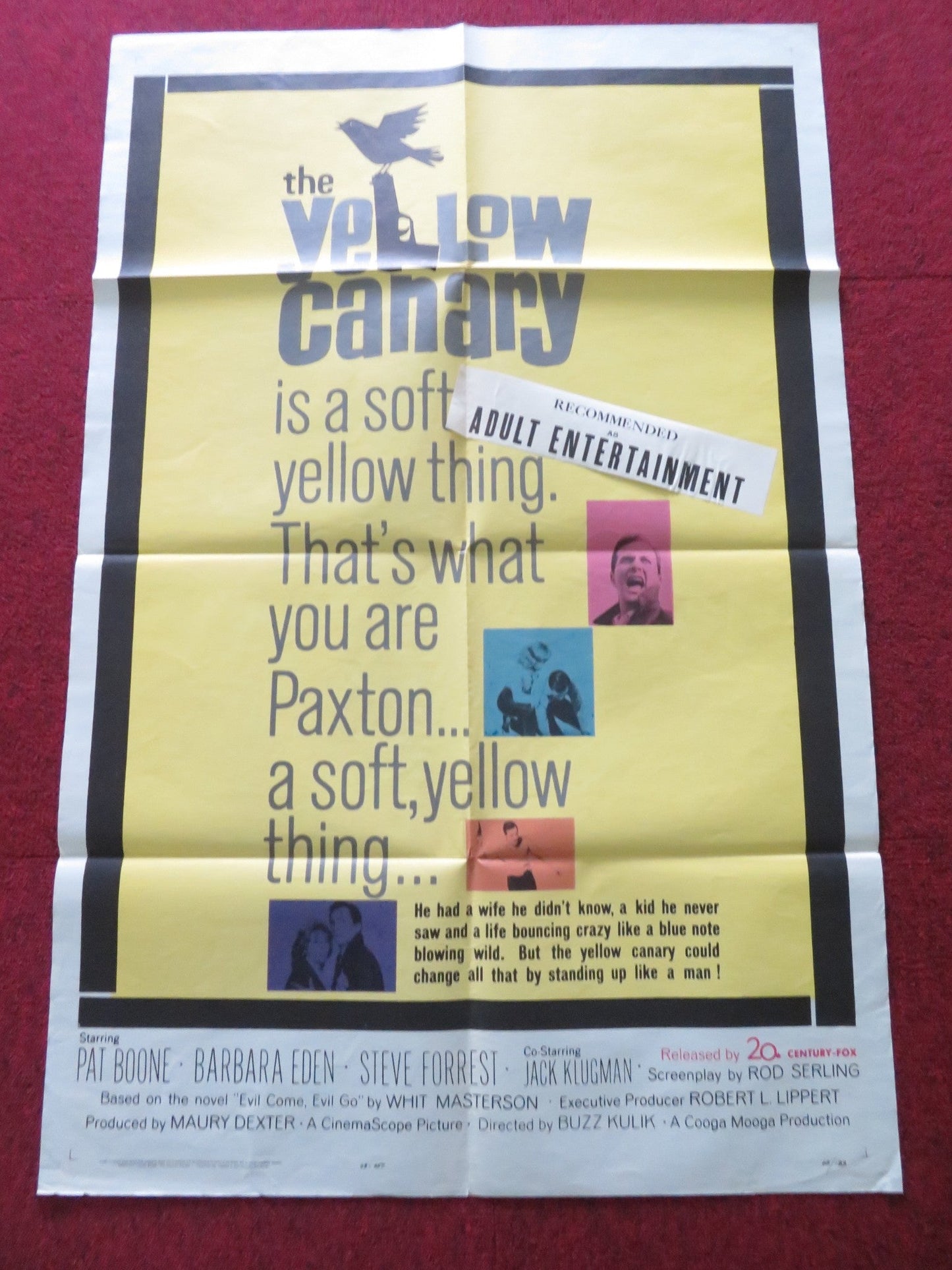 THE YELLOW CANARY FOLDED US ONE SHEET POSTER PAT BOONE BARBARA EDEN 1963 Rendezvous Cinema Movie posters