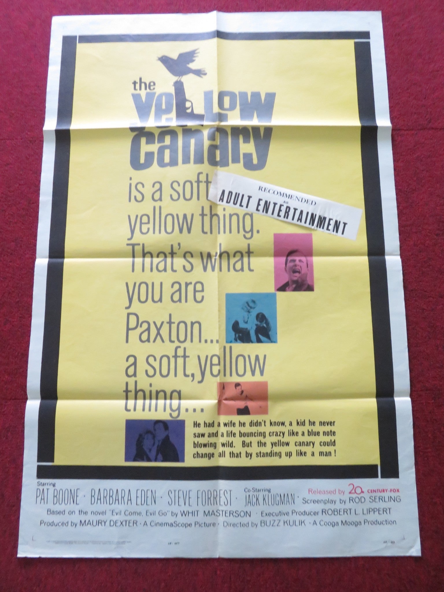 THE YELLOW CANARY FOLDED US ONE SHEET POSTER PAT BOONE BARBARA EDEN 1963 Rendezvous Cinema Movie posters