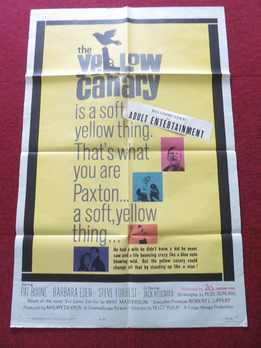 THE YELLOW CANARY FOLDED US ONE SHEET POSTER PAT BOONE BARBARA EDEN 1963 Rendezvous Cinema Movie posters