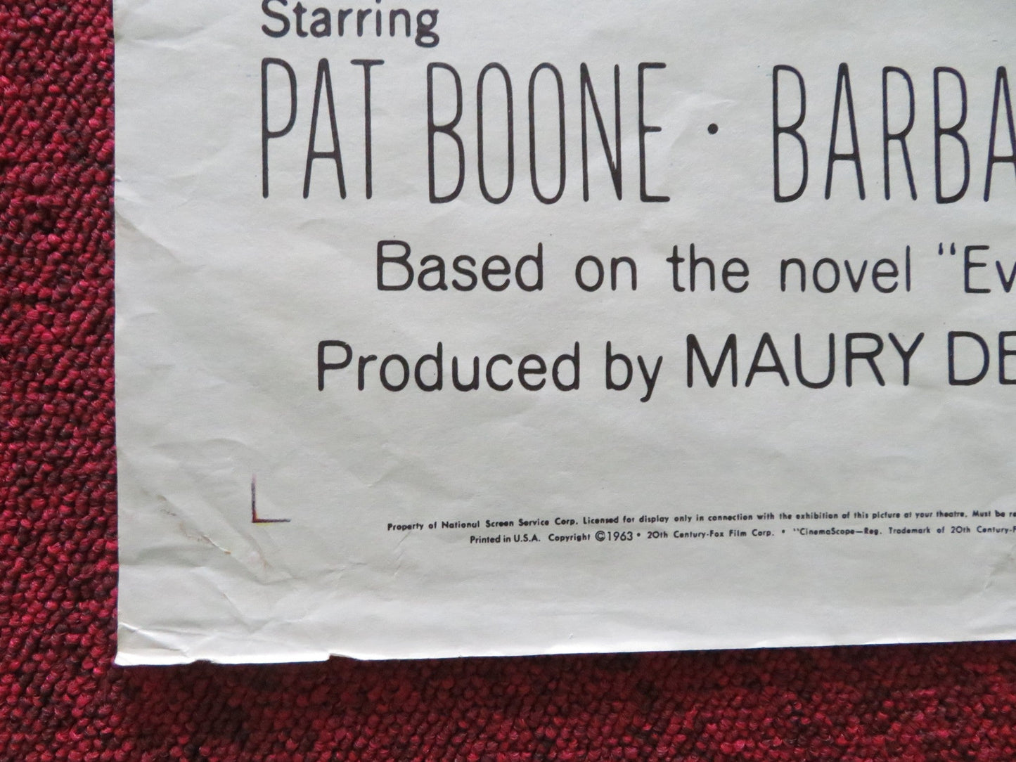 THE YELLOW CANARY FOLDED US ONE SHEET POSTER PAT BOONE BARBARA EDEN 1963 Rendezvous Cinema Movie posters