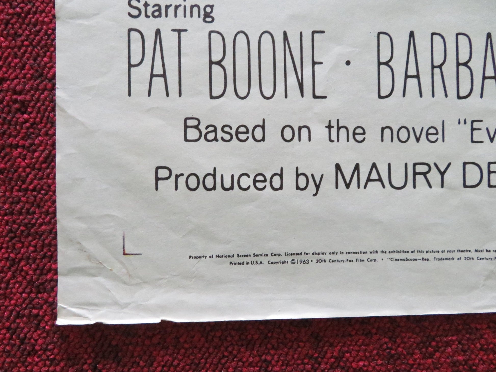 THE YELLOW CANARY FOLDED US ONE SHEET POSTER PAT BOONE BARBARA EDEN 1963 Rendezvous Cinema Movie posters