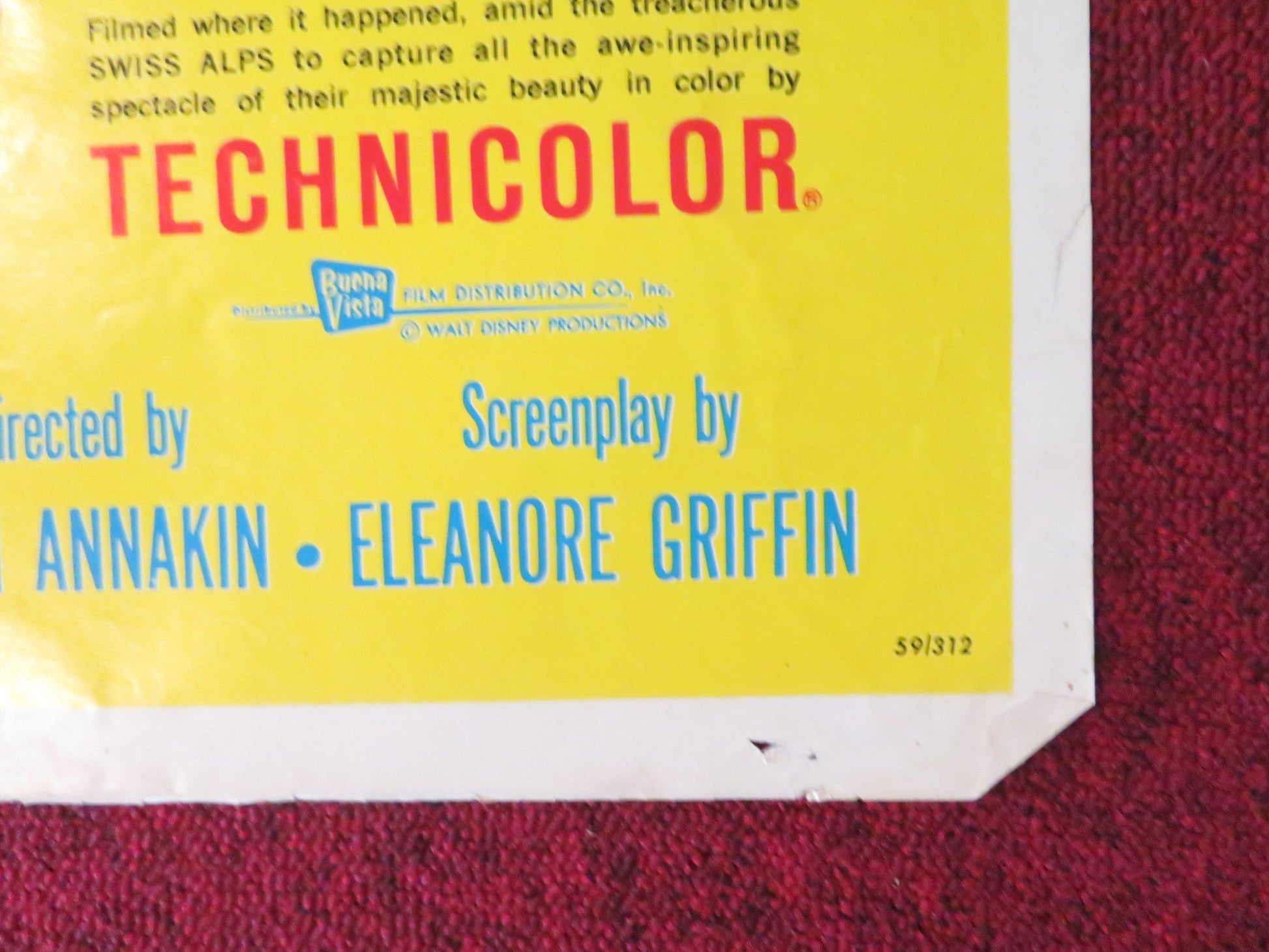 THIRD MAN ON THE MOUNTIAN FOLDED US ONE SHEET POSTER DISNEY MICHAEL RENNIE 1959 Rendezvous Cinema Movie posters