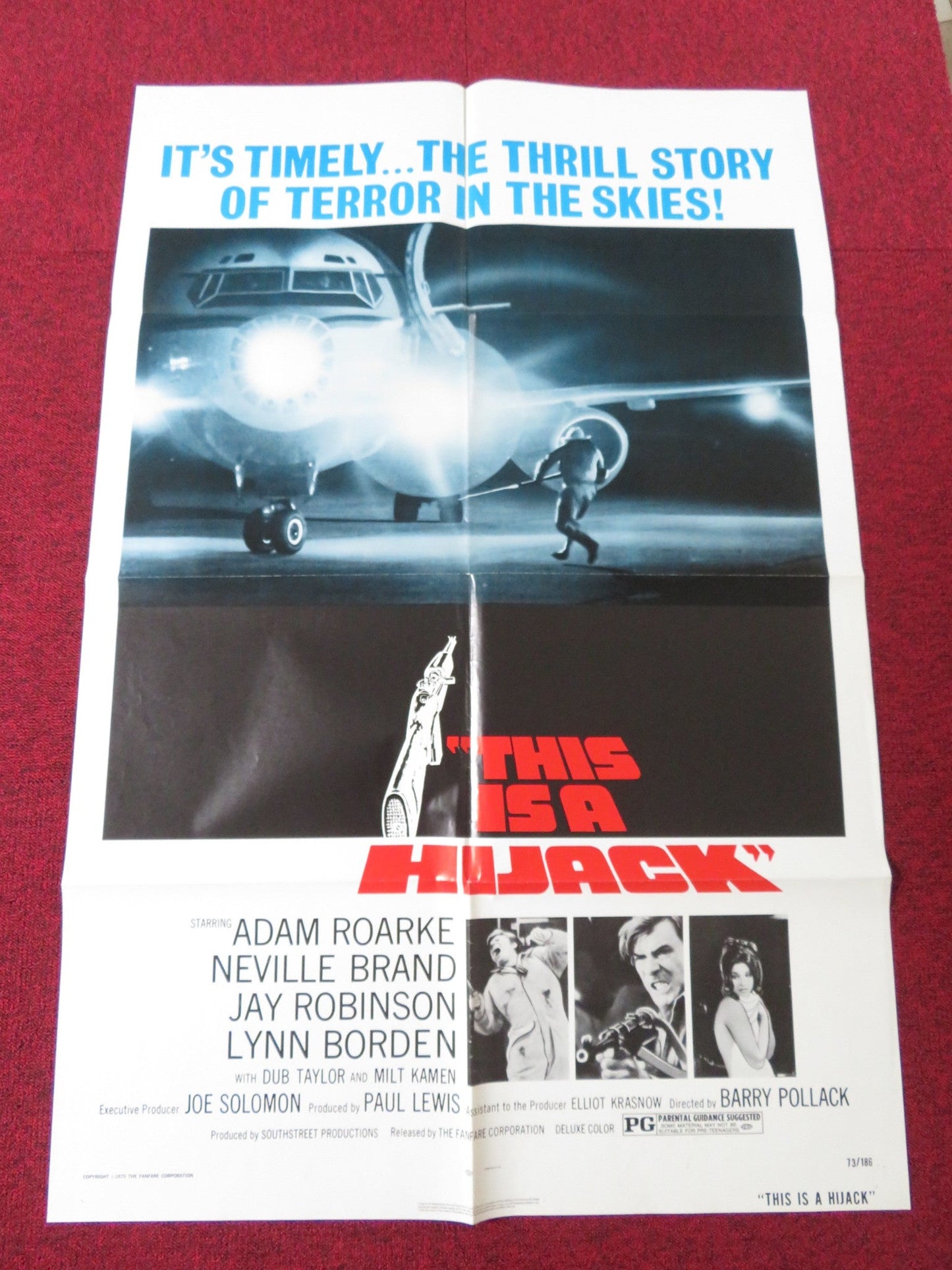 THIS IS A HIJACK FOLDED US ONE SHEET POSTER ADAM ROARKE NEVILLE BRAND 1973 Rendezvous Cinema Movie posters