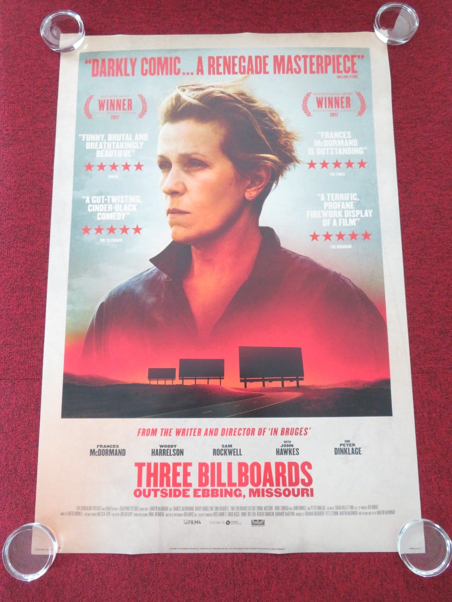 THREE BILLBOARDS OUTSIDE EBBING, MISSOURI US ONE SHEET ROLLED POSTER 2017 Movie posters