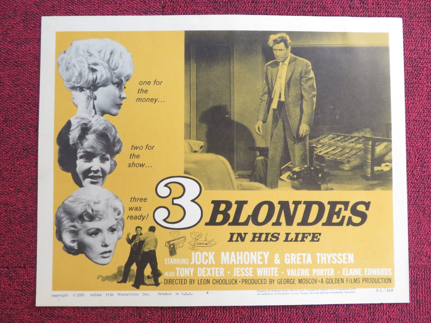THREE BLONDES IN HIS LIFE US LOBBY CARD FULL SET JOCK MAHONEY GRETA THYSSEN 1962 Rendezvous Cinema Movie posters