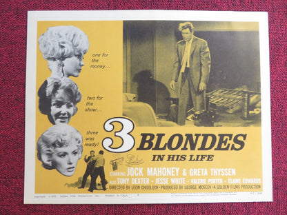 THREE BLONDES IN HIS LIFE US LOBBY CARD FULL SET JOCK MAHONEY GRETA THYSSEN 1962 Rendezvous Cinema Movie posters