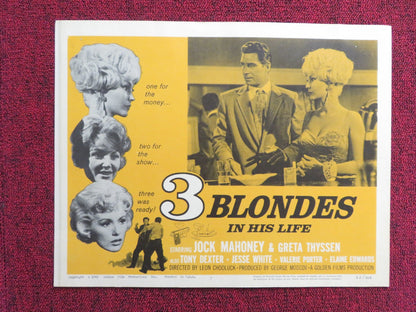 THREE BLONDES IN HIS LIFE US LOBBY CARD FULL SET JOCK MAHONEY GRETA THYSSEN 1962 Rendezvous Cinema Movie posters