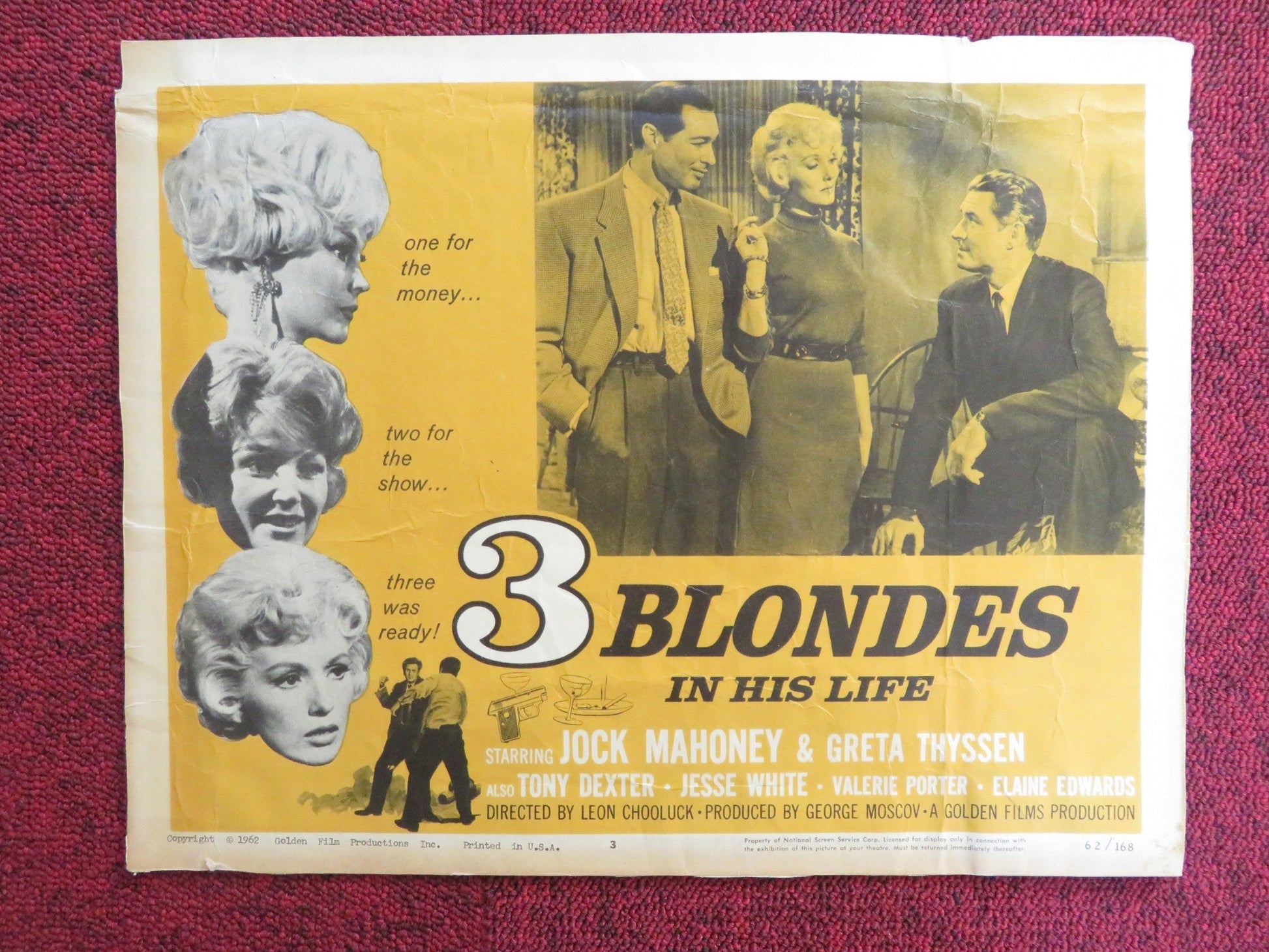 THREE BLONDES IN HIS LIFE US LOBBY CARD FULL SET JOCK MAHONEY GRETA THYSSEN 1962 Rendezvous Cinema Movie posters