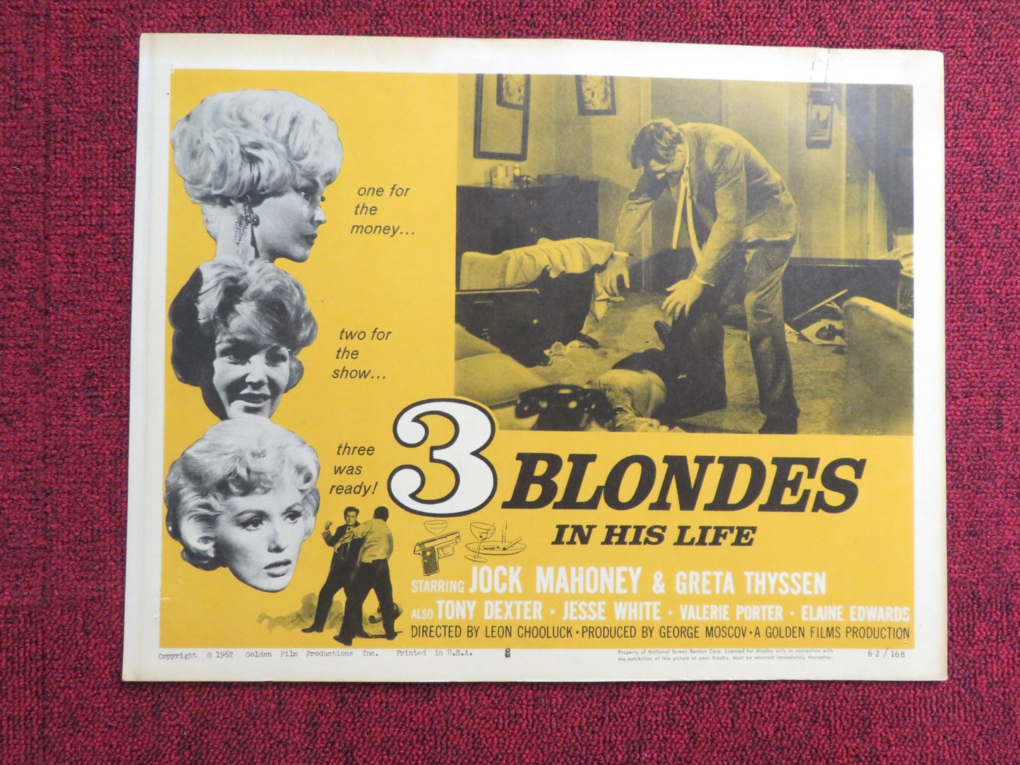 THREE BLONDES IN HIS LIFE US LOBBY CARD FULL SET JOCK MAHONEY GRETA THYSSEN 1962 Rendezvous Cinema Movie posters