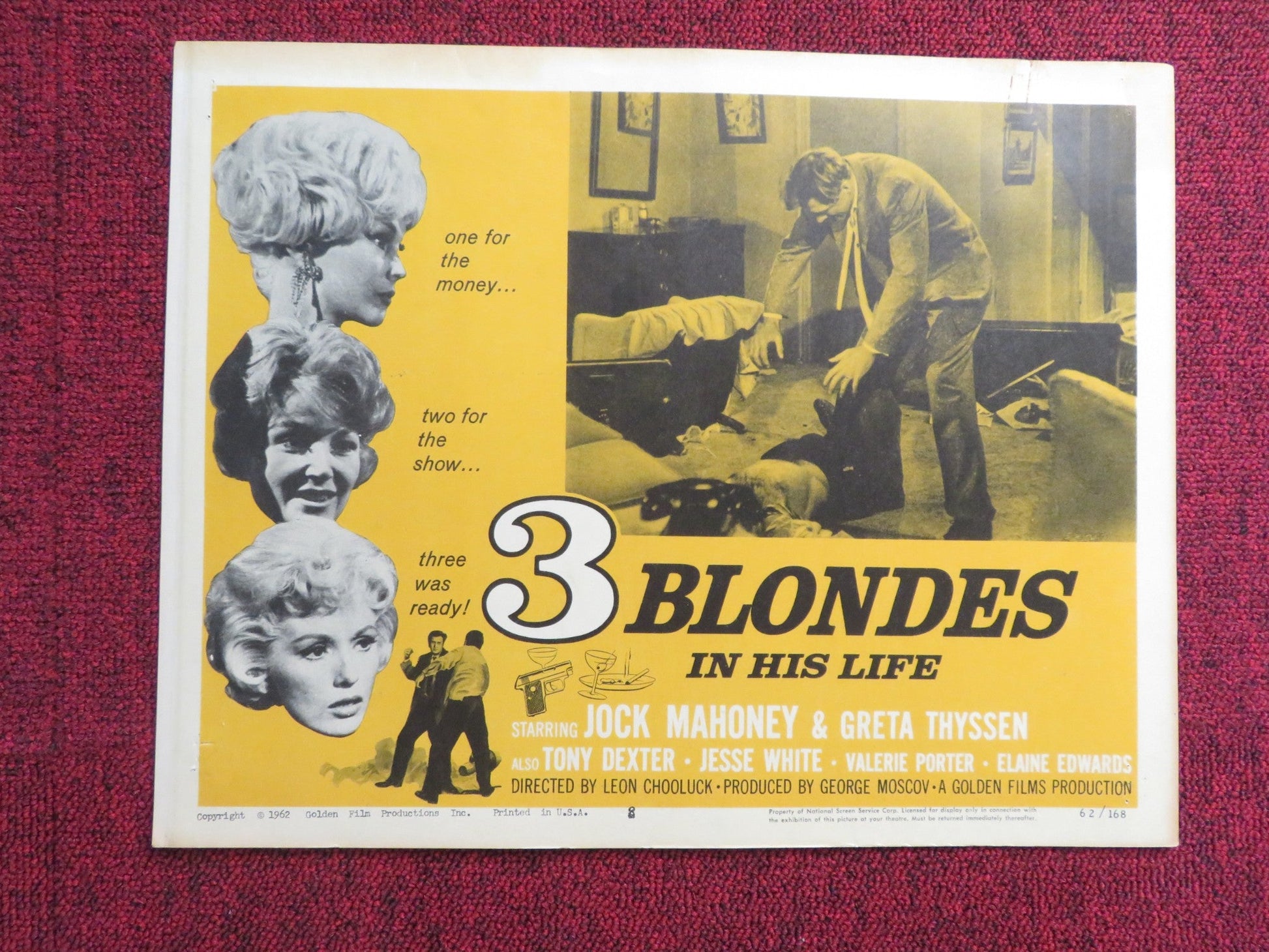 THREE BLONDES IN HIS LIFE US LOBBY CARD FULL SET JOCK MAHONEY GRETA THYSSEN 1962 Rendezvous Cinema Movie posters