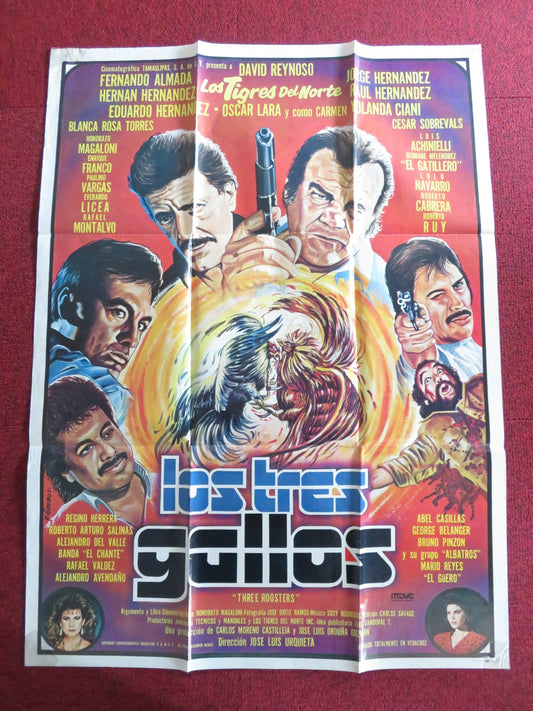 THREE ROOSTERS MEXICAN POSTER FOLDED FERNANDO ALMADA DAVID REYNOSO 1991 Rendezvous Cinema Movie posters