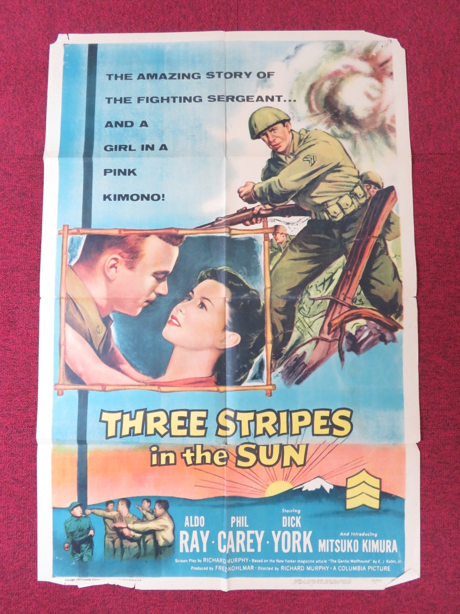 THREE STRIPES IN THE SUN FOLDED US ONE SHEET POSTER ALDO RAY PHILIP CAREY 1955 Rendezvous Cinema Movie posters