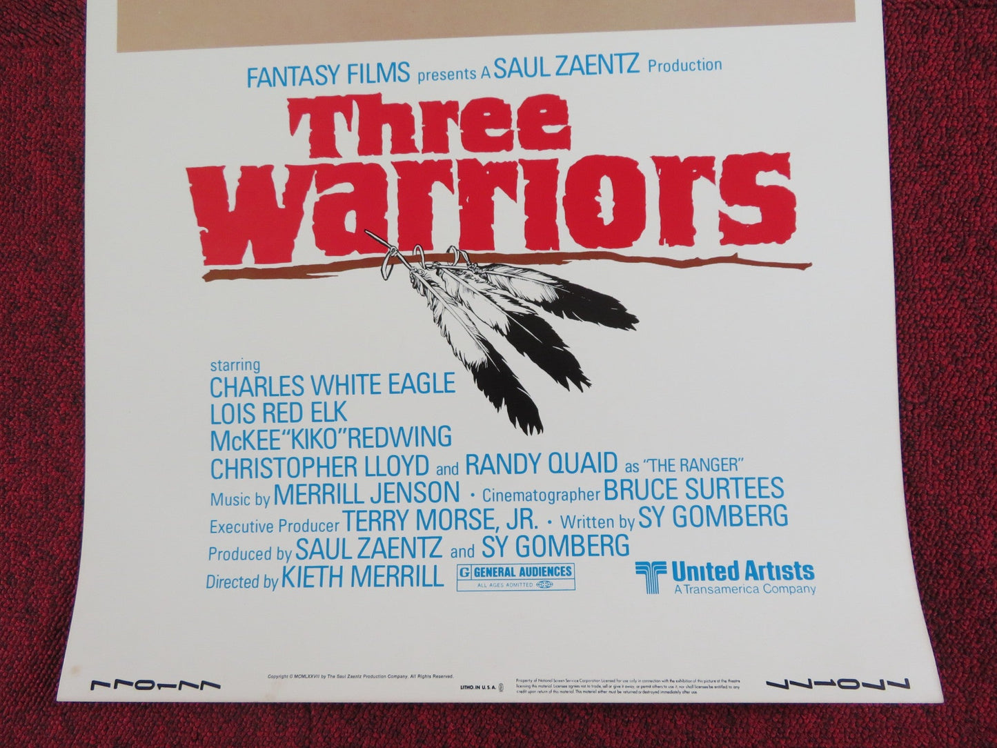 THREE WARRIORS US INSERT POSTER CHARLES WHITE EAGAL LOIS RED ELK 1977 Rendezvous Cinema Movie posters