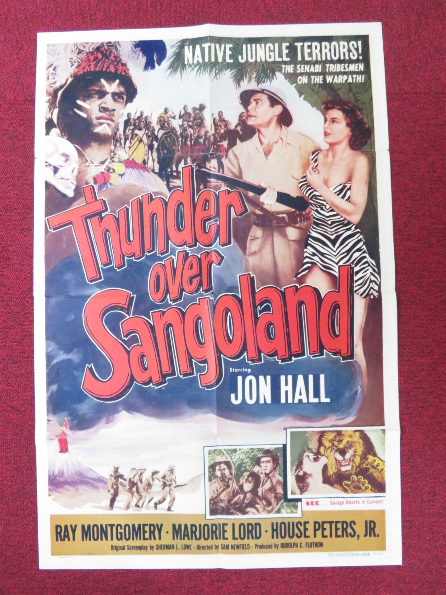 THUNDER OVER SANGOLAND FOLDED US ONE SHEET POSTER JON HALL RAY MONTGOMERY 1955 Rendezvous Cinema Movie posters